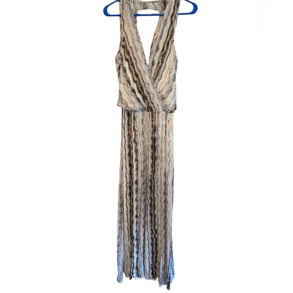 Anthropologie Ella Moss Sleeveless aqua brown chevron Maxi Dress Resortwear - Picture 13 of 13